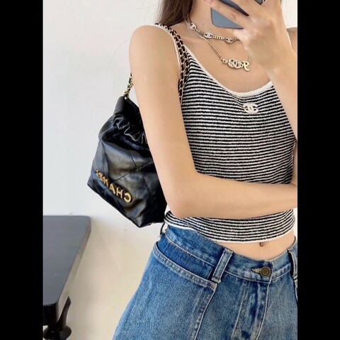 Chanel 香奈兒 24a限量特別款⭐️黑金mini Bag珍珠鏈迷你垃圾袋 牛皮99新✨️