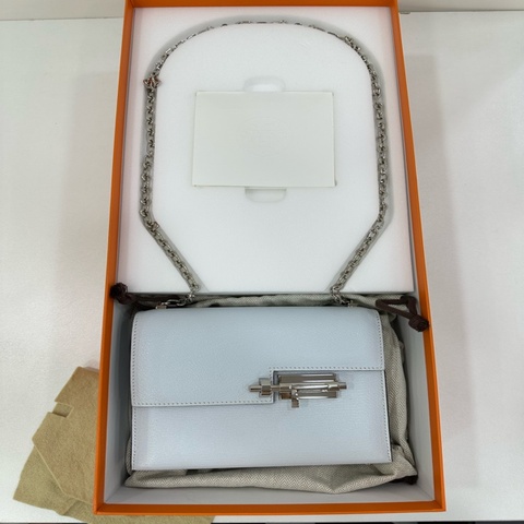 Hermes 愛馬仕 Verrou mini 銀扣山羊皮手槍鏈條斜挎包 U刻