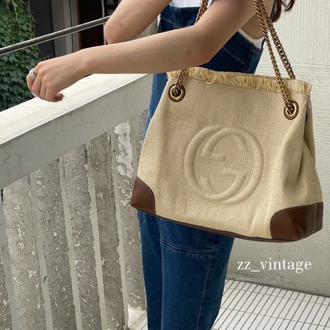 Gucci • Soho草編金棕拼皮鏈條包