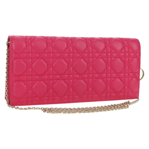 Christian Dior Lady Dior 鏈條肩背包 皮革 粉紅色 金色 正品 bs35063SAM
