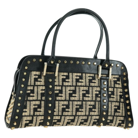 FENDI Zucca帆布手提包 黑色 金色 正品 179584V