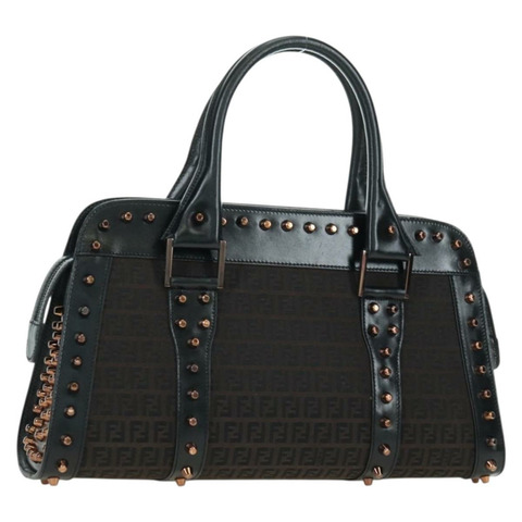 FENDI Zucchino 帆布手提包 棕色 銀色 正品 179058V