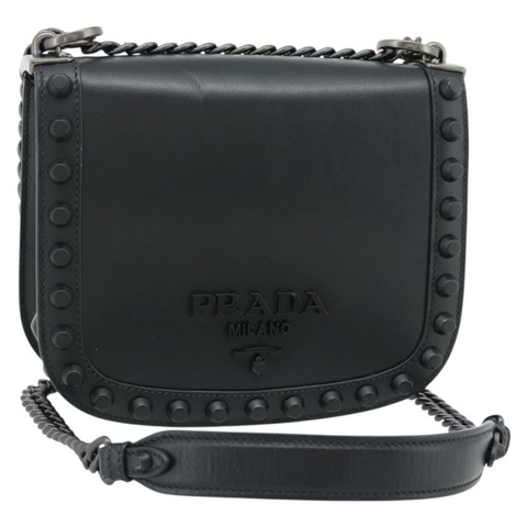 PRADA 黑色真皮鏈條單肩包，正品編號 182547M