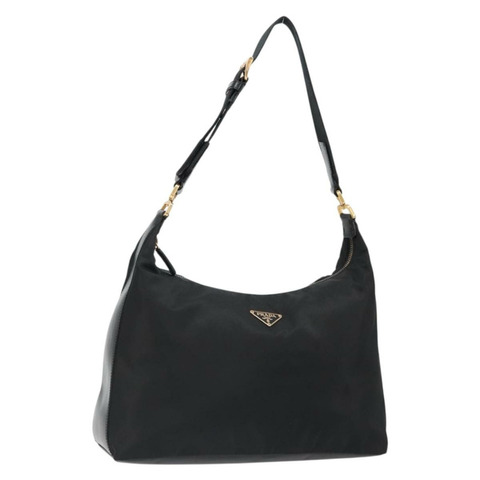 PRADA 黑色金色尼龍單肩包，正品編號 185861V