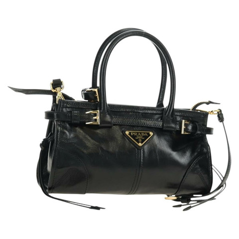 PRADA Bonnie迷你手提包，皮革材質，兩用，黑色金色，正品，貨號188724SM