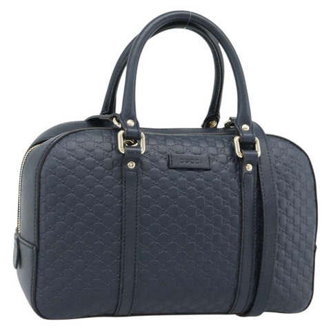 GUCCI Micro GG 帆布 Guccissima 手提包 皮革 2way 海軍藍/金色 510286 Auth mr2634A