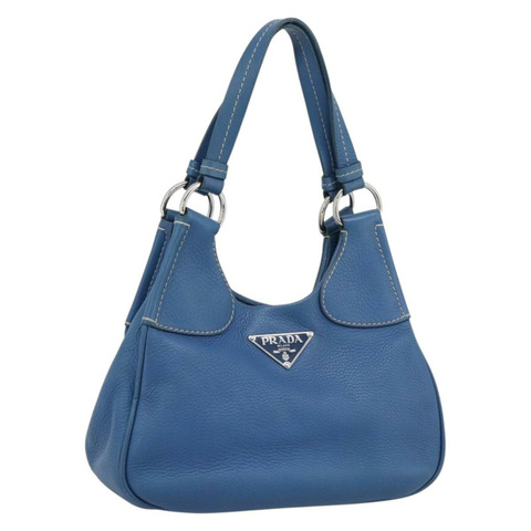 PRADA 手提包 Vittero Dino 皮革 藍色 金色 正品 189048A