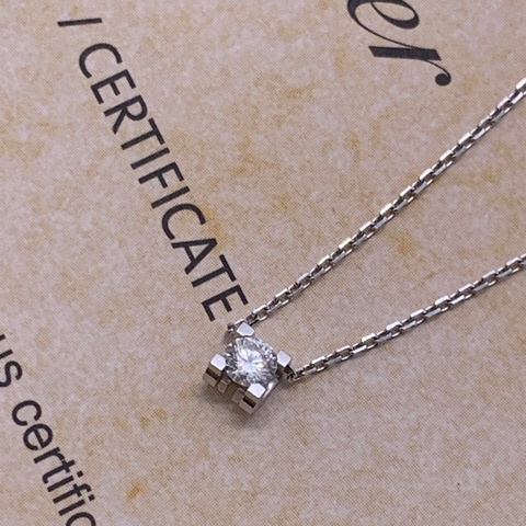 Cartier卡地亞 C DE CARTIER 白金單鑽牛頭項鍊  鑽石0.18ct E色 VVS1淨度