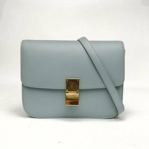 CELINE ClassicBox中號藍色牛皮金扣肩背包