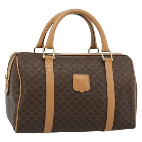 CELINE Macadam帆布波士頓包 PVC皮革 棕色 金色 正品 187697A