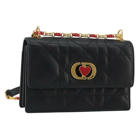 Christian Dior Cannage Miss Caro 鏈條包，黑色皮革，金色，正品，貨號 188849SAM