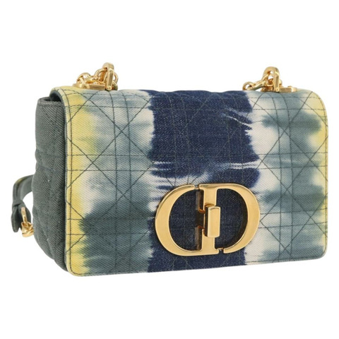 Christian Dior Cannage Miss Caro 鏈條包 帆布 海軍藍 金色 正品 188825SAM