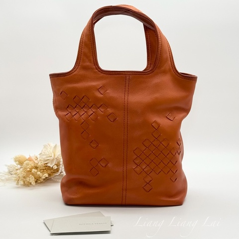 BOTTEGA VENETA BV蜜柑橘色小羊皮編織小托特包 |手拿包