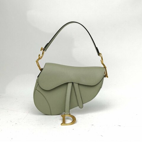 DIOR SADDLE馬鞍中號綠色牛皮金扣印花肩背包
