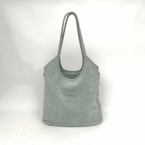 MIU MIU IVYTote托特包霧霾藍麂皮金扣藍色肩背包