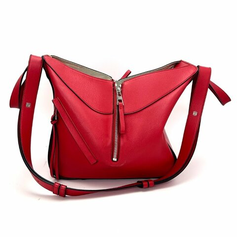 LOEWE/羅意威Hammoc紅色銀扣吊床手提单肩斜挎包