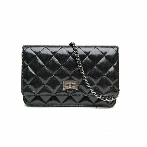 CHANEL 2.55WOC黑色漆皮20開銀扣肩背包