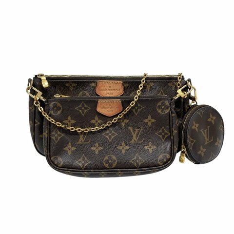 LOUIS VUITTON 路易威登 M44840 MULTI POCHETTE ACCESSOIRES 三合一麻將包 PVC帆布 棕色 金釦