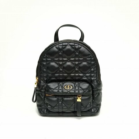 DIOR 黑色羊皮金扣Backpack藤格紋雙肩包mini肩背包