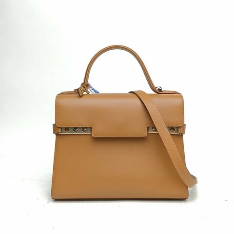 DELVAUX SWIFT皮Tempete中號棕色牛皮淺金扣肩背包
