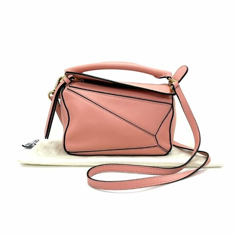 LOEWE/羅意威粉色金扣Puzzle mini幾何手提单肩斜挎包