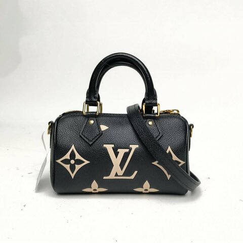 LOUIS VUITTON SpNano16黑白牛皮晶片大Logo印花肩背包