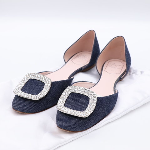 Roger Vivier 單寧面料 鑽扣 平底鞋 EU39