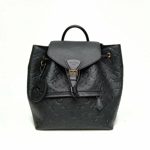 LOUIS VUITTON Montsouris字母掛飾雙肩包小號黑色牛皮晶片肩背包