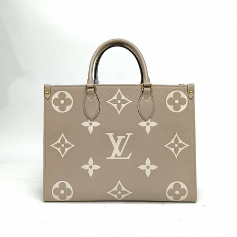 LOUIS VUITTON Onthego中號大象灰牛皮晶片老花壓紋肩背包