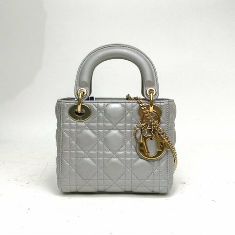 DIOR Lady戴妃包三格灰色羊皮金扣2017肩背包
