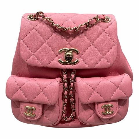 CHANEL 香奈兒 DUMA 後背包 皮革 粉色 金釦