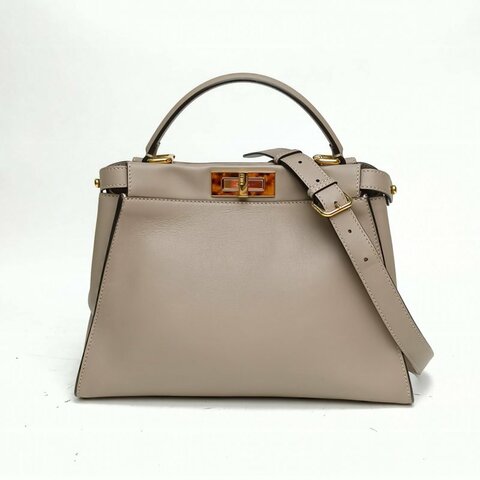FENDI PEEKABOOREGULAR中號灰色牛皮金扣肩背包
