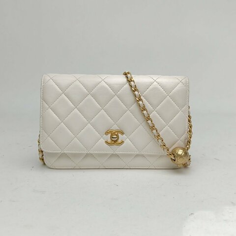 CHANEL CFWOC白色羊皮30開金扣金球調節扣肩背包