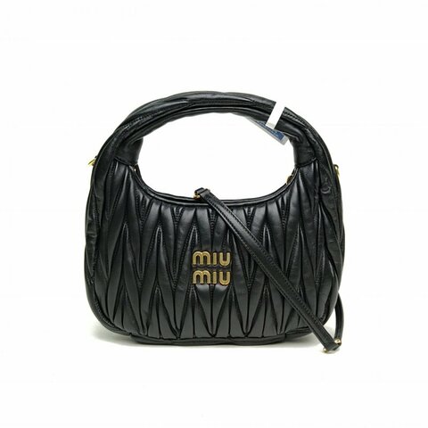 MIU MIU 黑色羊皮Wander褶皺腋下包HOBO肩背包