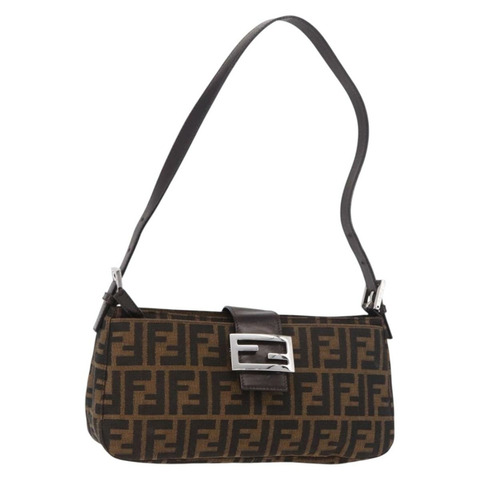 FENDI Zucca帆布單肩包 黑色棕色 正品 188466SAM