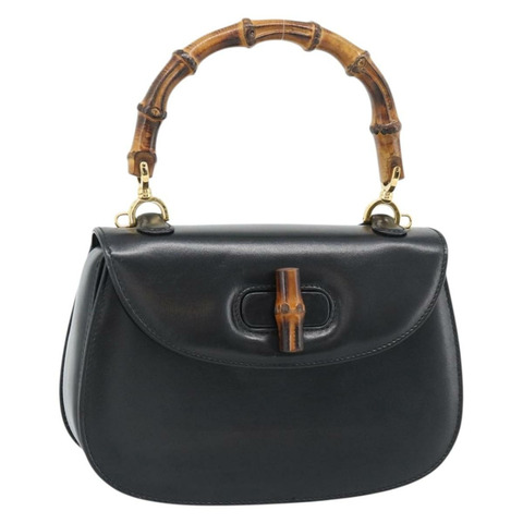 GUCCI 竹節手提包 皮革 兩用 黑色 金色 000 2046 0188 正品 188235V
