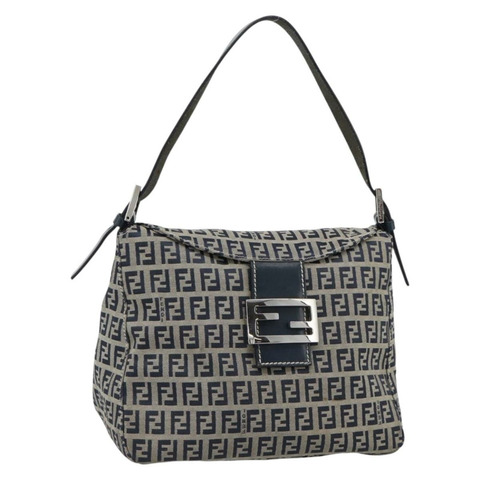 FENDI Mamma Baguette Zucchino 帆布肩背包 海軍藍 銀色 正品 187922V