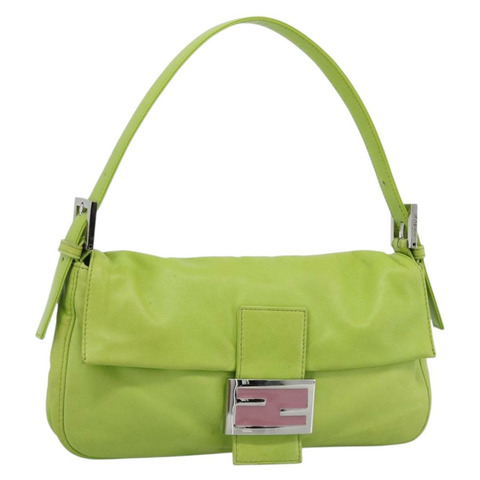 FENDI Mamma Baguette 單肩包，皮革材質，綠色/銀色，正品，貨號 187930SAV