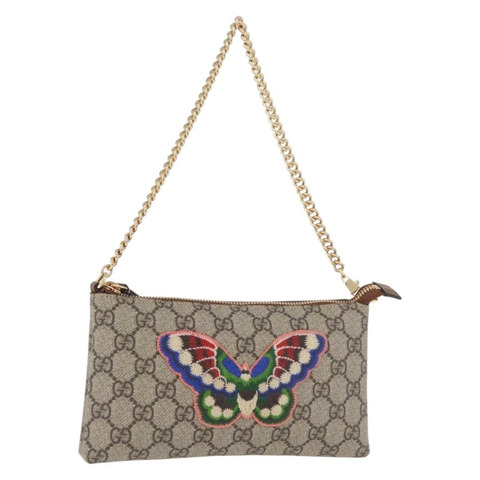 GUCCI GG Supreme 鏈條配件包 PVC 米色 金色 456866 正品 187966V