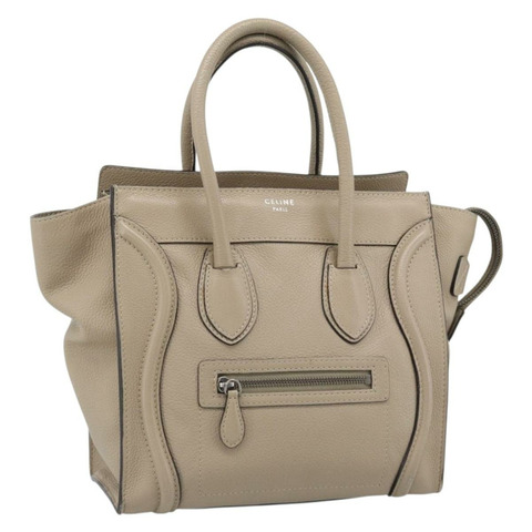 CELINE Luggage Micro Shopper 手提包，米色皮革，正品，貨號 187981V