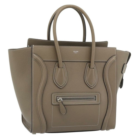 CELINE Luggage Micro Shopper 手提包 皮革 灰色 正品 187982V