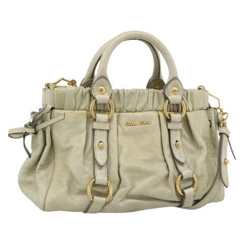 Miu Miu 皮革手提包 2way 米色金色 正品 187984V