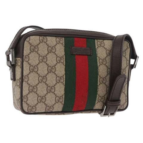 GUCCI GG Supreme 單肩包 PVC 米色 銀色 162910 正品 187994V