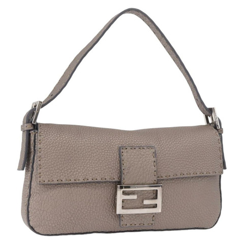 FENDI Celeria Mamma Baguette 肩背包，灰色皮革，貨號 8BR101，正品編號 187996SAM