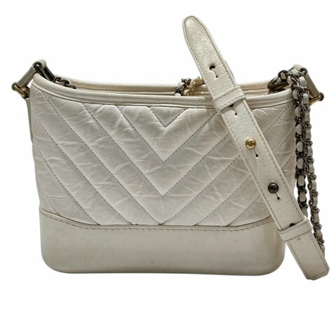 CHANEL 香奈兒 A91810 GABRIELLE HOBO BAG 迷你流浪包 油蠟小牛皮 白色 金釦