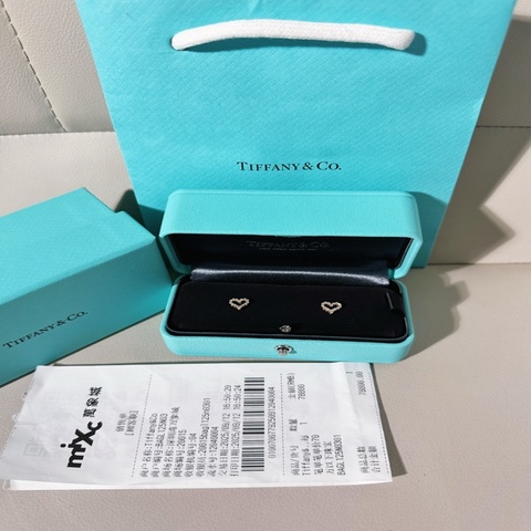 Tiffany蒂芙尼 玫瑰金鏤空愛心鑽石耳釘，迷你號