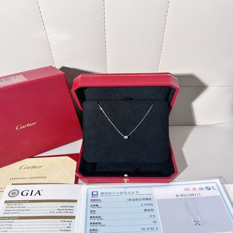 Cartier卡地亞 C DE CARTIER 白金單鑽牛頭項鍊，鑽石0.28ct，E色，VS1淨度