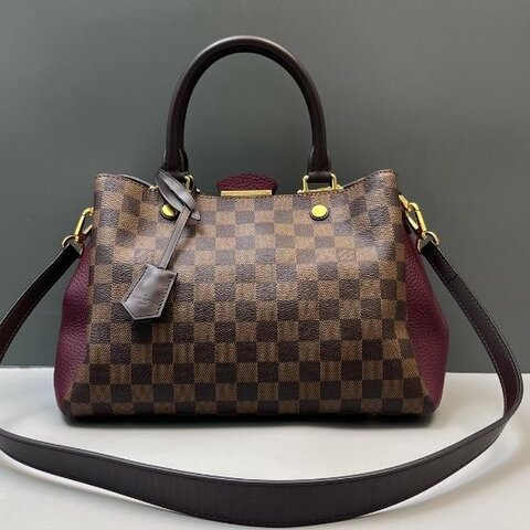 路易威登/Louis Vuitton Brittany酒紅牛皮棕棋盤格 托特手提斜背包