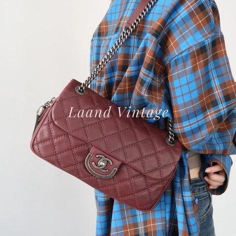 Chanel • 愛丁堡系列流蘇酒紅色銀釦Cf機場包