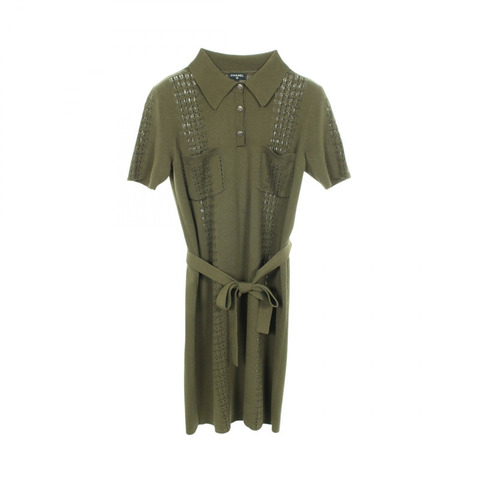香奈兒 (CHANEL) Logo 紐帶 Polo 衫 短袖連身裙 P55796K07321 棉 二手 #40